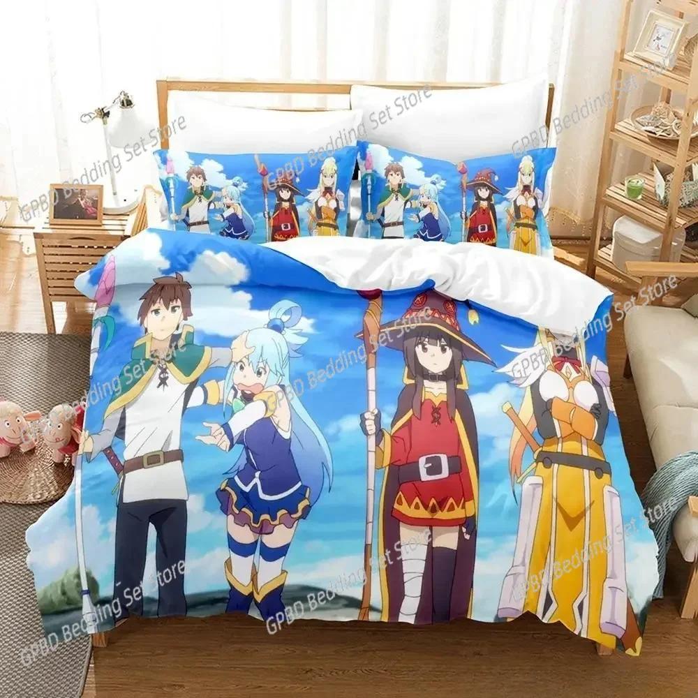 Милый Кавайный Набор Постельного Белья с Персонажами Аниме Konosuba Для Спальни Мягкое Современное Покрывало Удобное Пододеяльник Чехол На Одеяло и Наволочка