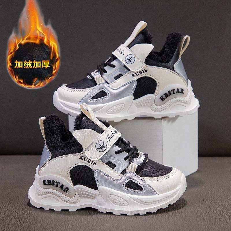 Спортивная обувь для девочек, новые зимние кроссовки с шерстяной подкладкой, для мальчиков начальной школы, хлопковая обувь для девочек, водонепроницаемая