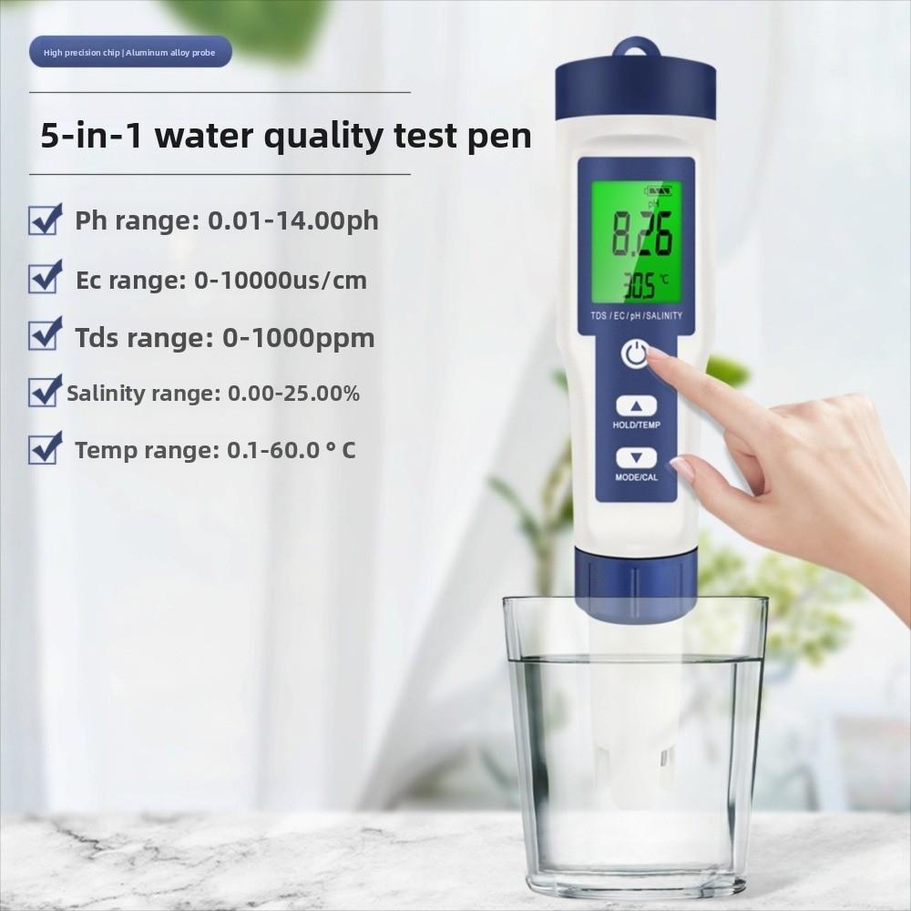 Multi-Parameter Water Quality Tester 5 in 1 Salinity Meter Digital TDS Meter for Hydroponics