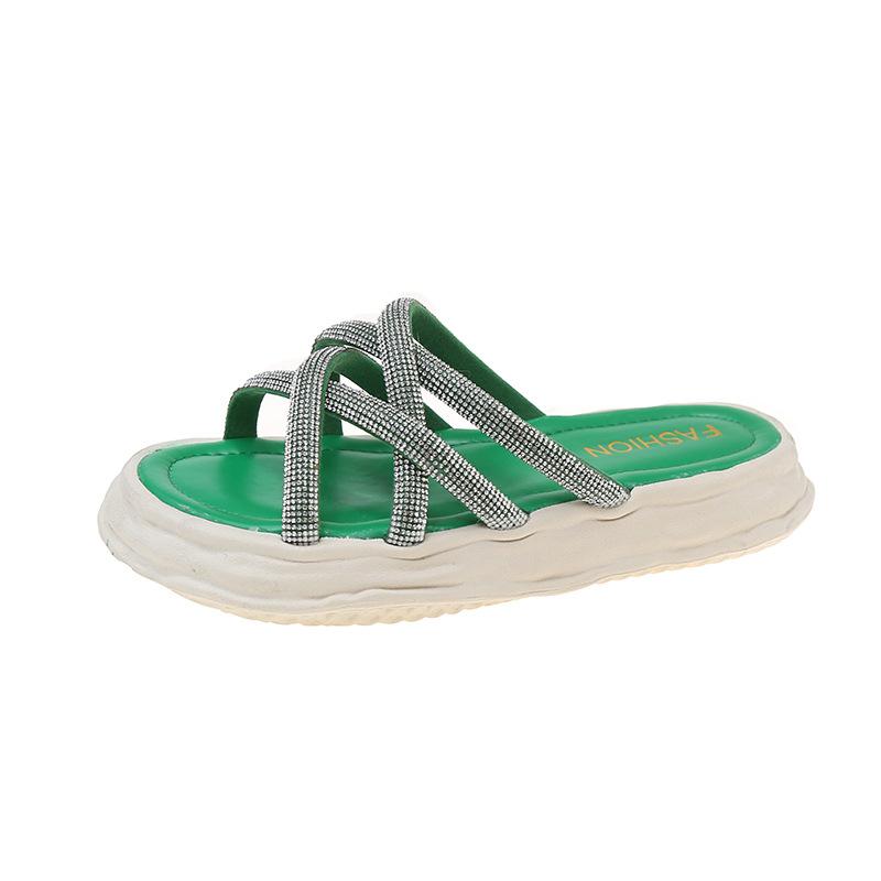 2024 Новые мягкие подошвы растворенные толстые подошвы пляжные римские кресты Cool Drag стразы тапочки для женской летней верхней одежды