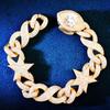 Golden Color Star Miami Cuban Bracelet Chain Jewelry For Men Women Iced Out Zircon Hip Hop Rock Link