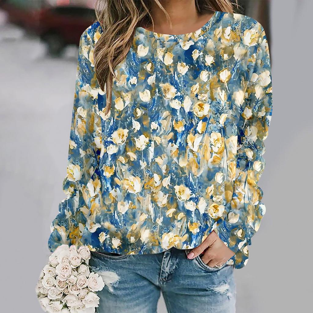 autumn and winter new fashion round neck long sleeve printed elegant casual loose hoodie
