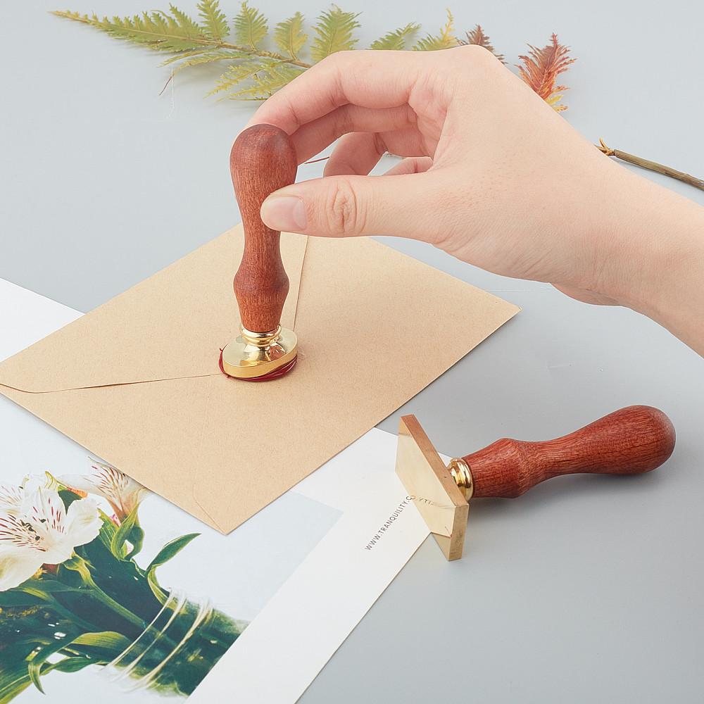 1pc Wax Seal Stamp Set Sealing Wax Stamp Solid Brass Head Wood Handle Retro Brass Stamp Kit Removable for Envelopes Invitations Gift Card