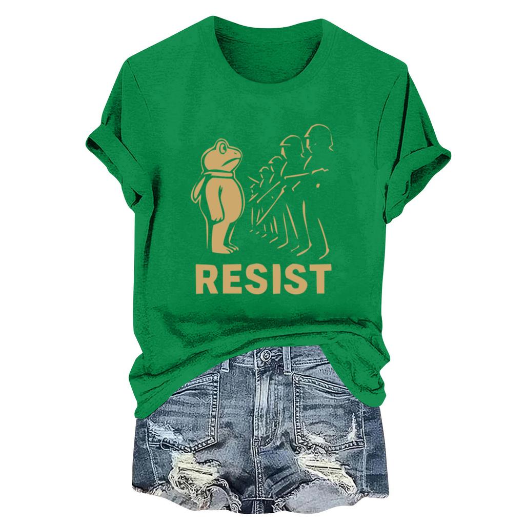 Women's Fashion Casual Printed Round Neck Short Sleeved Pullover T-Shirt Top