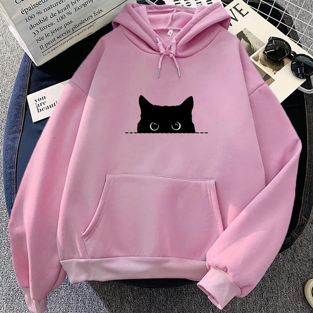 Мультяшное худи «Взгляд черного кота», аниме-принт, милый свитшот, Funko Pop, повседневная одежда, молетом каваи, удобный