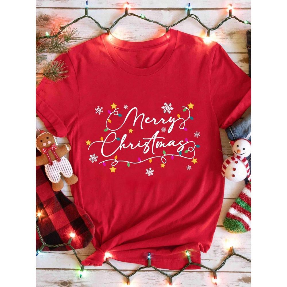 Casual Christmas Claus T-Shirt for Women Loose Round Neck Short Sleeve Tops