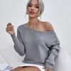 Сексуальный свободный свитер с открытыми плечами и длинным рукавом с вырезом на шее, осень-зима, модные женские пуловеры, топы, одежда 28470