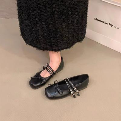 Винтажные туфли Мэри Джейн женские 2025 новые бант ремешок с пряжкой на одном слове плоская подошва внутренняя платформа одинарная обувь балетки из кожи