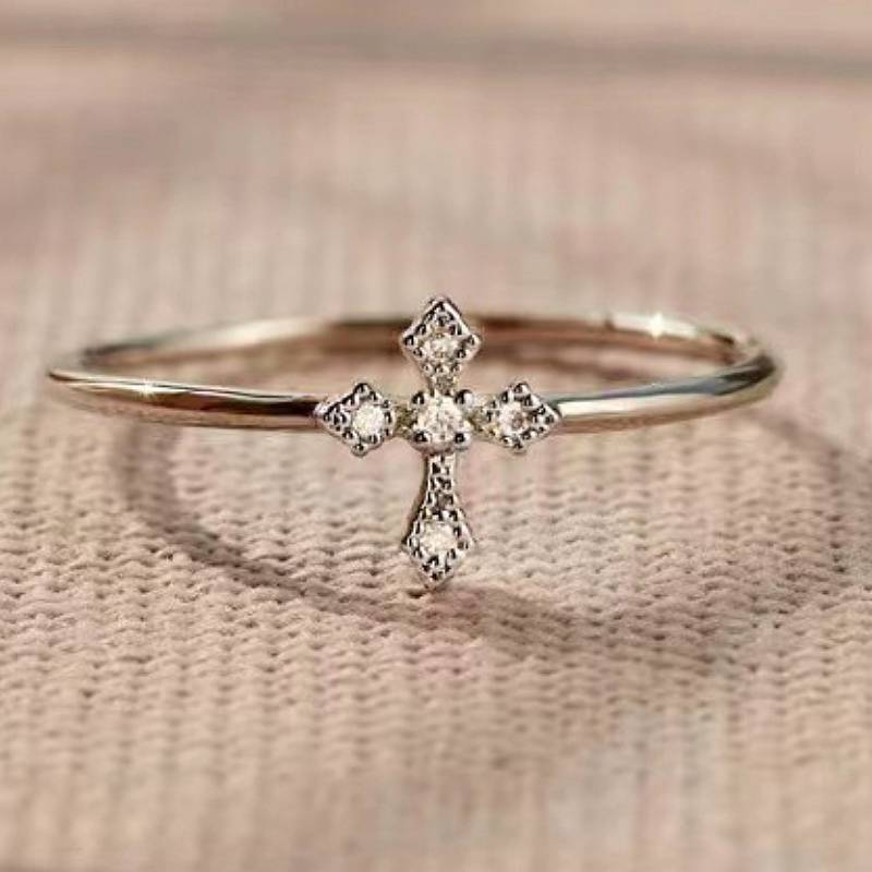 Huitan Cross Design Women Ring Versatile Party Fashion Accessories Inlaid Bright Cubic Zirconia Versatile Daily Low-key JewelryGood product