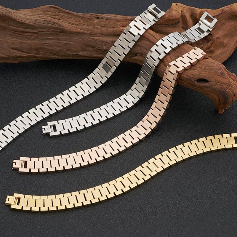 Мужской браслет шириной 15 мм, 8/9 дюймов, длинная цепочка для часов, мужской браслет из нержавеющей стали золотого цвета, ювелирные аксессуары для мальчиков