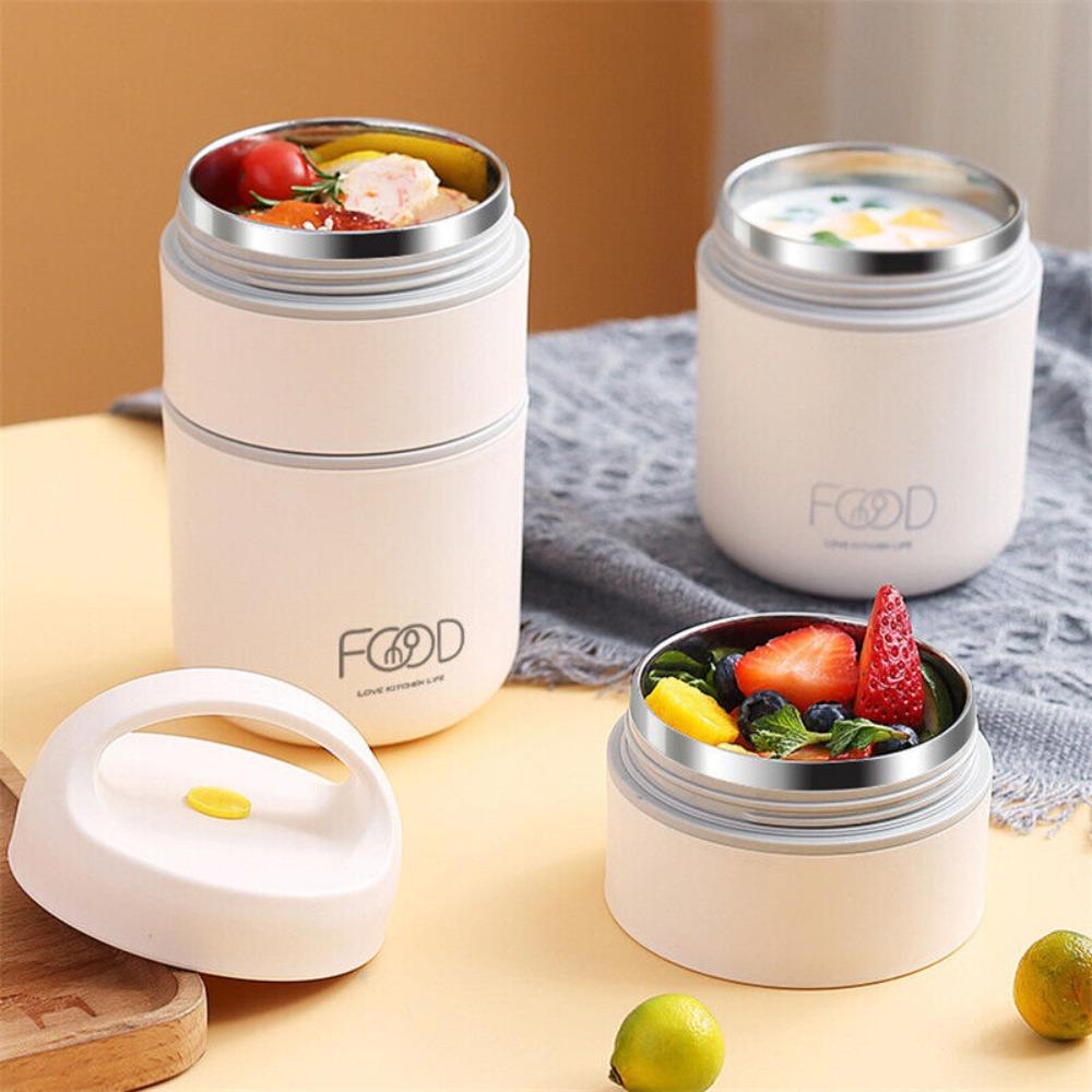 2-Tier Breakfast 304 Stainless Steel Warmer Soup Cup Vacuum Thermal Lunch Box Insulated Lunch Bag