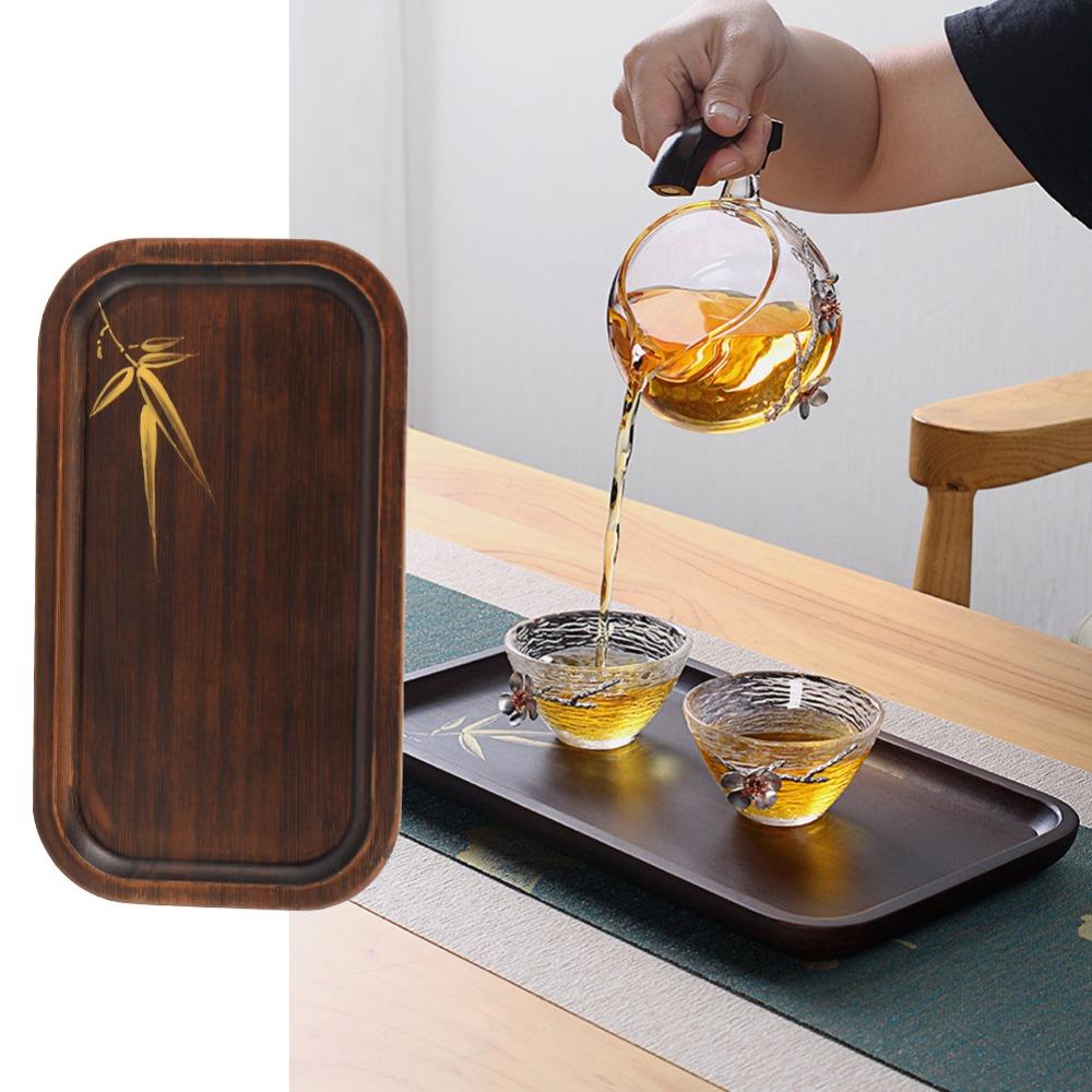 Wood Rectangular Tea Tray Rectangular Shape Snack Platter Bamboo Tea Tray Household Kitchen