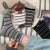 Korean Style Striped Women's Rolled Edge Cotton Socks - Autumn/Winter Mid-Tube, Academy Wind Miu Series, with Cloth Label.