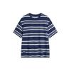 Li Ning Minimalist Versatile Striped Drop Shoulder Round Neck Cotton Summer Short Sleeve T-Shirt Unisex Tops Deep-Navy AHSU655-2