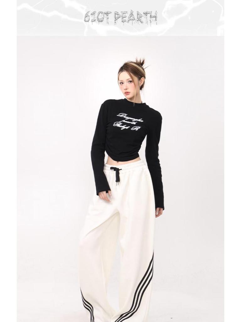 Женские летние модные широкие спортивные брюки с полосками по бокам