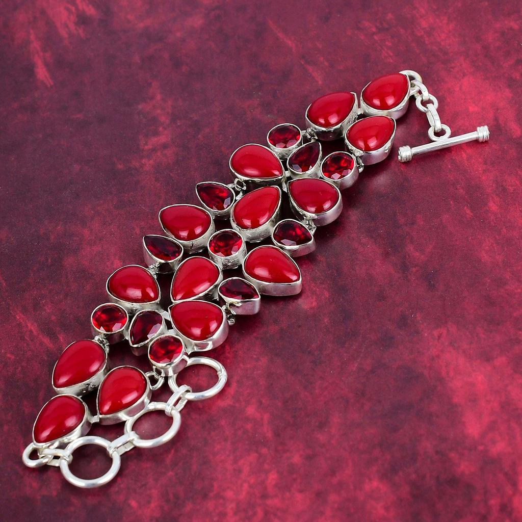 Красный коралл, ювелирные изделия из красного граната, браслет из стерлингового серебра 925 пробы, браслет ручной работы с драгоценными камнями на День памяти