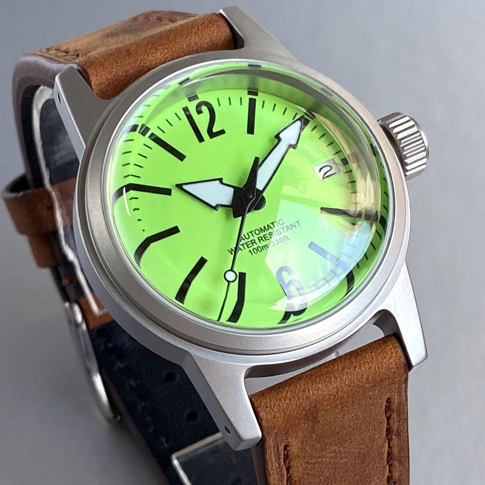 Tandorio TD-177 36 мм Военные Пескоструйные Часы с Сапфировым Зеленым Циферблатом Водонепроницаемость 100 м Автоматический Механизм Япония NH35A