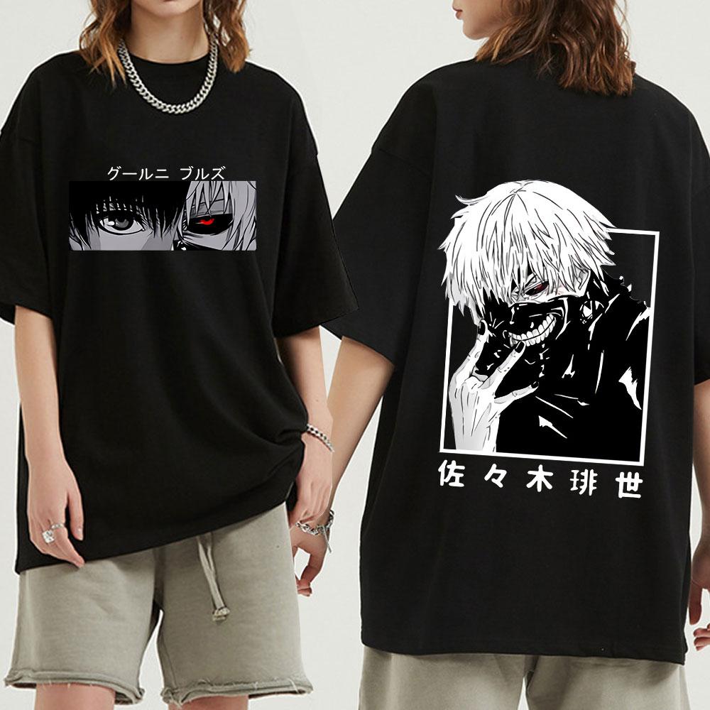 Японское горячее аниме Kaneki Ken Tokyo Ghoul Eyes Футболка Мужская крутая футболка с рисунком манги Модные футболки Летние топы 90-х годов Футболка большого размера