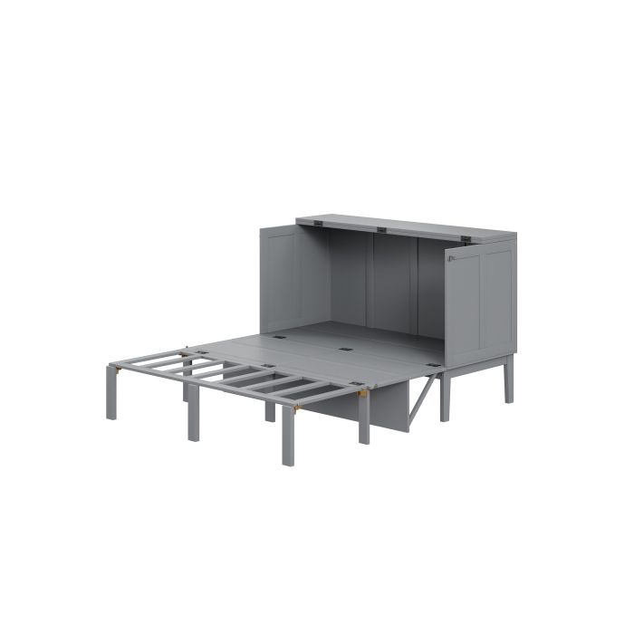 Lit mural - MUVOE - 140x200 cm - Gris - Pliant - Sommier à lattes