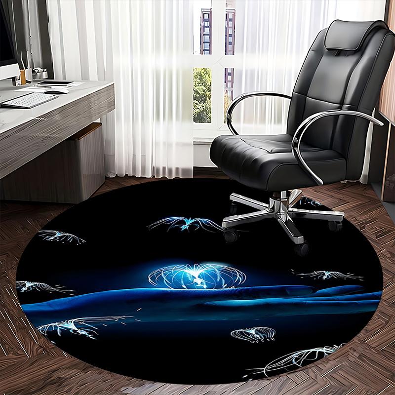 Elegant Blue Glow Jellyfish Chair Mat Round Carpet for Home Decor, Office Use, Living Room, Bedroom, Gift Idea0243b