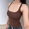 Women Scuplted  Solid Color Square Neck Tank Top