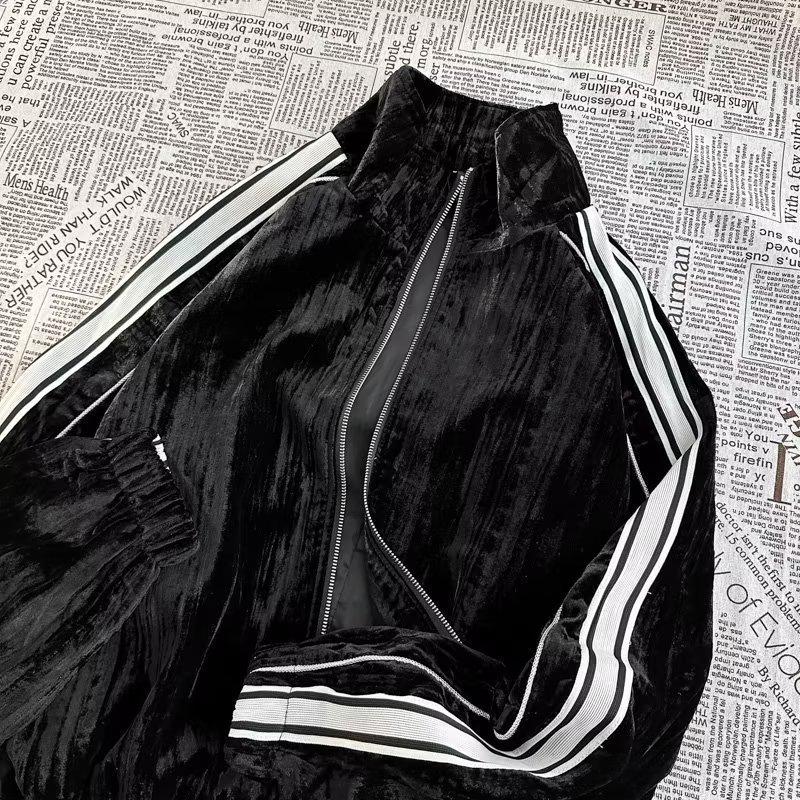 Осенний стильный полосатый свитшот из золотого бархата, спортивный костюм из двух частей для пар для мужчин