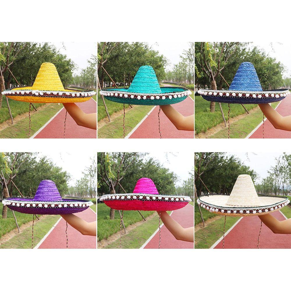 Украшения в гавайском стиле, шляпа для косплея на Хэллоуин, соломенная одежда, соломенная шляпа, мексиканская шляпа с помпоном