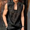 Mens Stand Collar Sleeveless Mesh Hollow Out Tank Tops Casual T Shirt