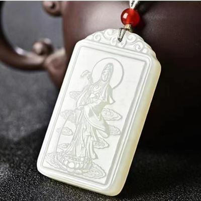 Кулон Зеленый и Белый Квадратный Кулон с Логотипом Guanyin