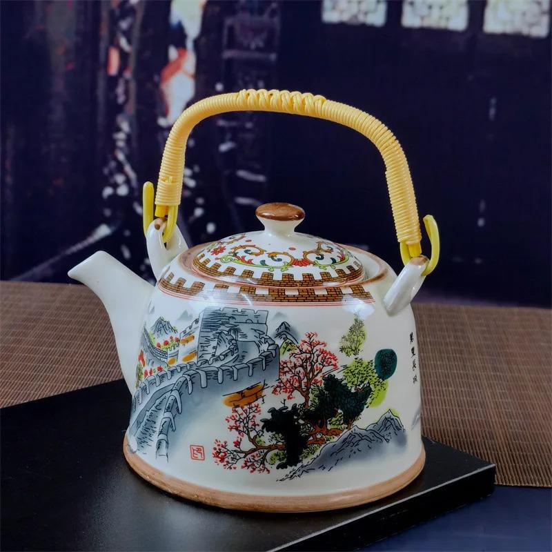 Бытовой фарфоровый чайник, керамический большой вместительный горшок для прохладной воды, большой синий и белый фарфоровый горшок с петлевой ручкой в ​​стиле ретро