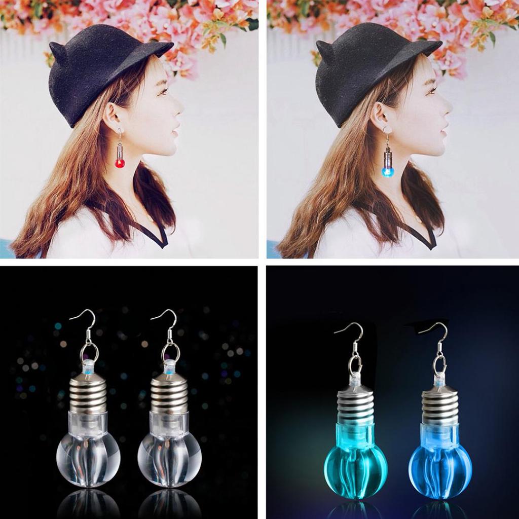 Silver Plated LED Bulb Lighting Hook Earrings Party Pub Club Women Jewelry Decor