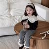 Korean Style Autumn Set: Lace Collar Sweatshirt & Plaid Pants for Girls