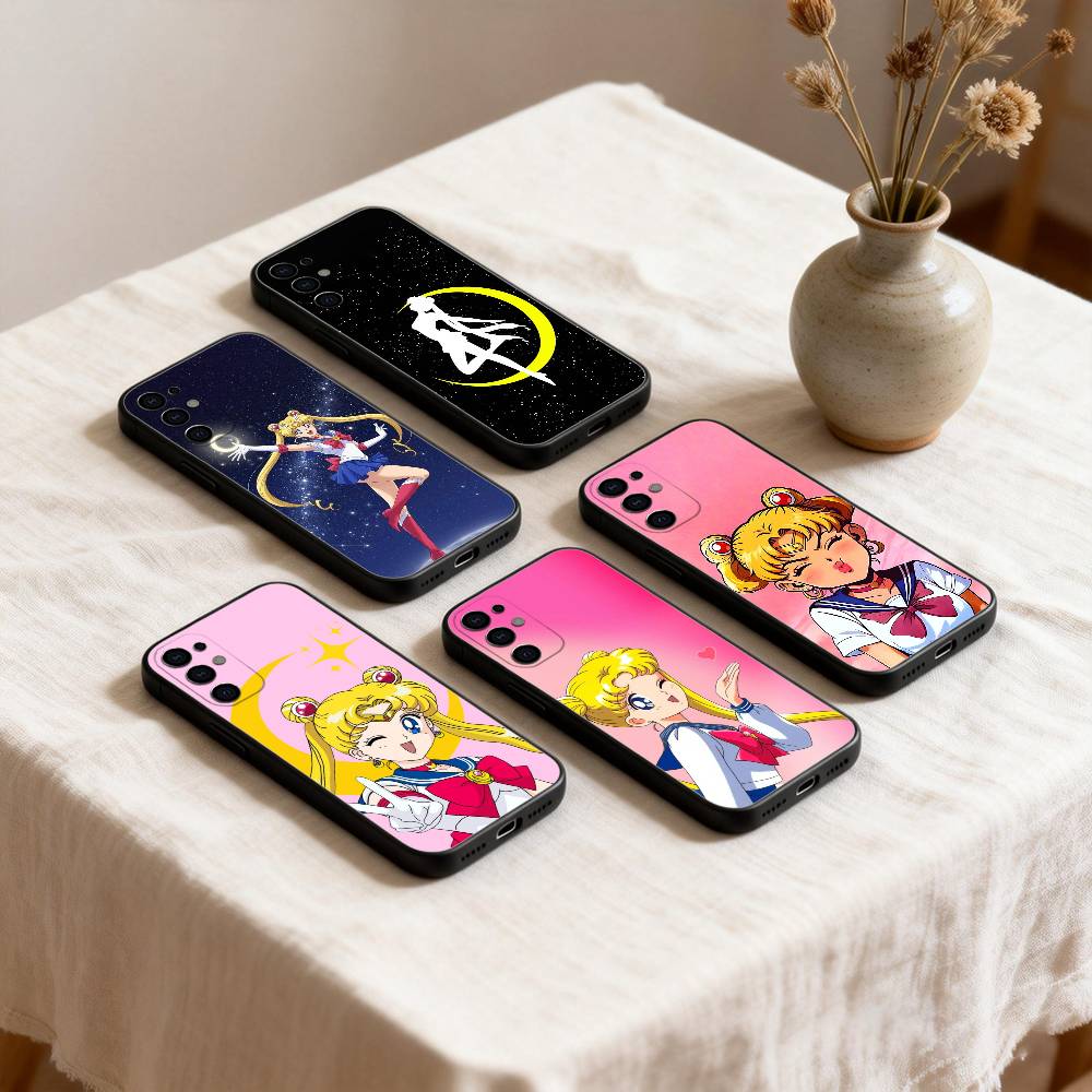 Чехол для телефона S-Sailor Anime Moon для Samsung S26,25,24,23,22,30,21,10,9,Ultra,Plus,Lite Черный Мягкий Чехол