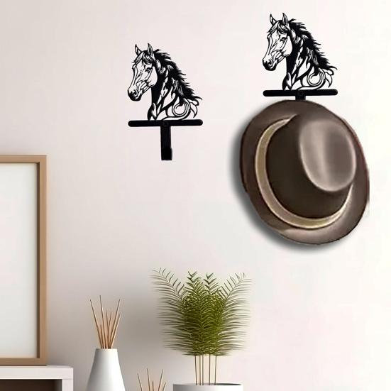 Black Horse Wall Hook Key Hanger with Horse Silhouette Wall Mounted Iron Hook Entryway Organizer