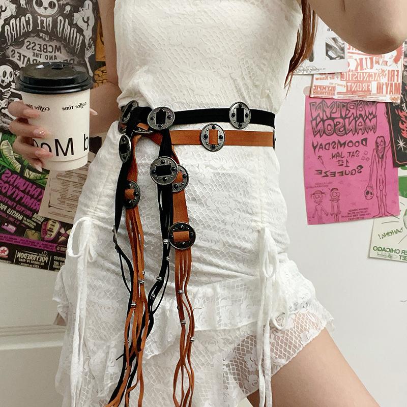 Vintage Coin Braided Sash Belt Boho Tassel Waistband Western Knotted Dress Girdle For Women Decoration