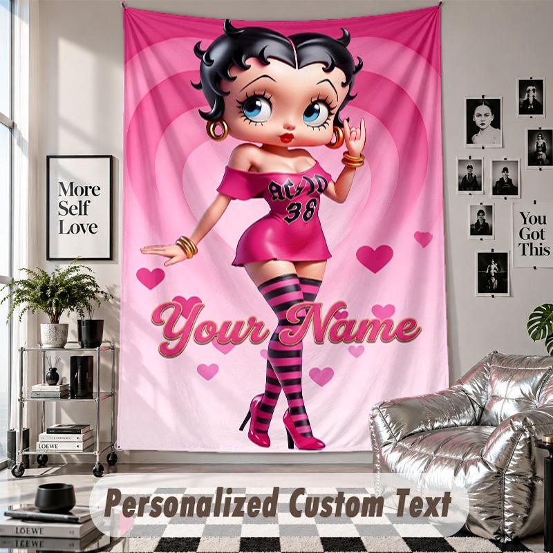 Custom Tapestry Wall Hanging, Betty Boop Personalized Name Text Home Wall Decor