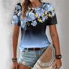 Spring Summer Printed Pattern Comfortable Loose Round Neck Short Sleeved Women's T-shirt