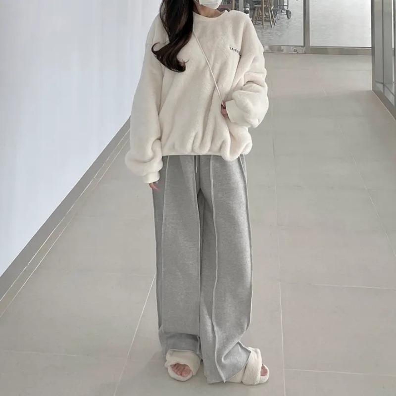 Women S Loose Round Neck Fleece Sweatshirt Casual Winter