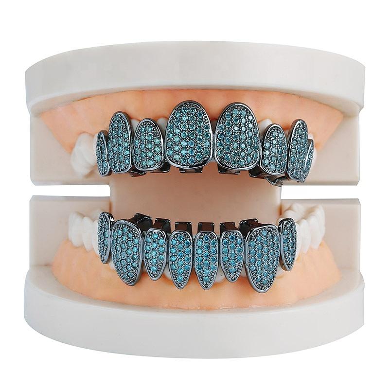 Bling Bling Rainbow CZ Zircon Paved Teeth Grillz Colorful Ice Bars Top Bottom Hip Hop Body Jewelry for Weddings