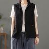 Literary Retro Hooded Linen Cardigan Vest Women's Casual Loose Spring and Autumn Stitching Sleeveless Vest Short Jacket