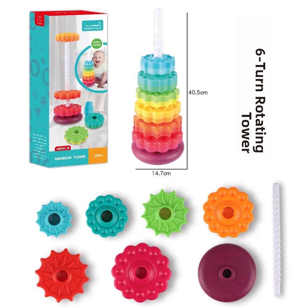 Rainbow Stacking And Rotating Toy For Early Childhood Development With Sensory And Cognitive Skills