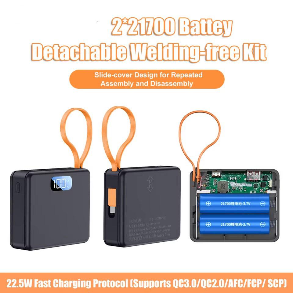 Корпус Power Bank 22,5 Вт Быстрая Зарядка 2x21700 Без Пайки DIY Батарейный Ящик USB Type C QC3.0 Корпус Зарядный Кабель