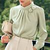 Women Blouses Shirts 2025 Spring Long Sleeve Women Blouse Shirt O-Neck Office Lady Chiffon Blouse Shirt Women Tops J844