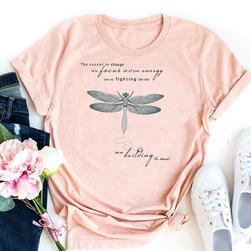 Футболка Верхняя одежда Повседневная Одуванчик Стрекоза Милая 90-е Короткий рукав Унисекс Принт Женская модная футболка FeUnisex Графическая футболка