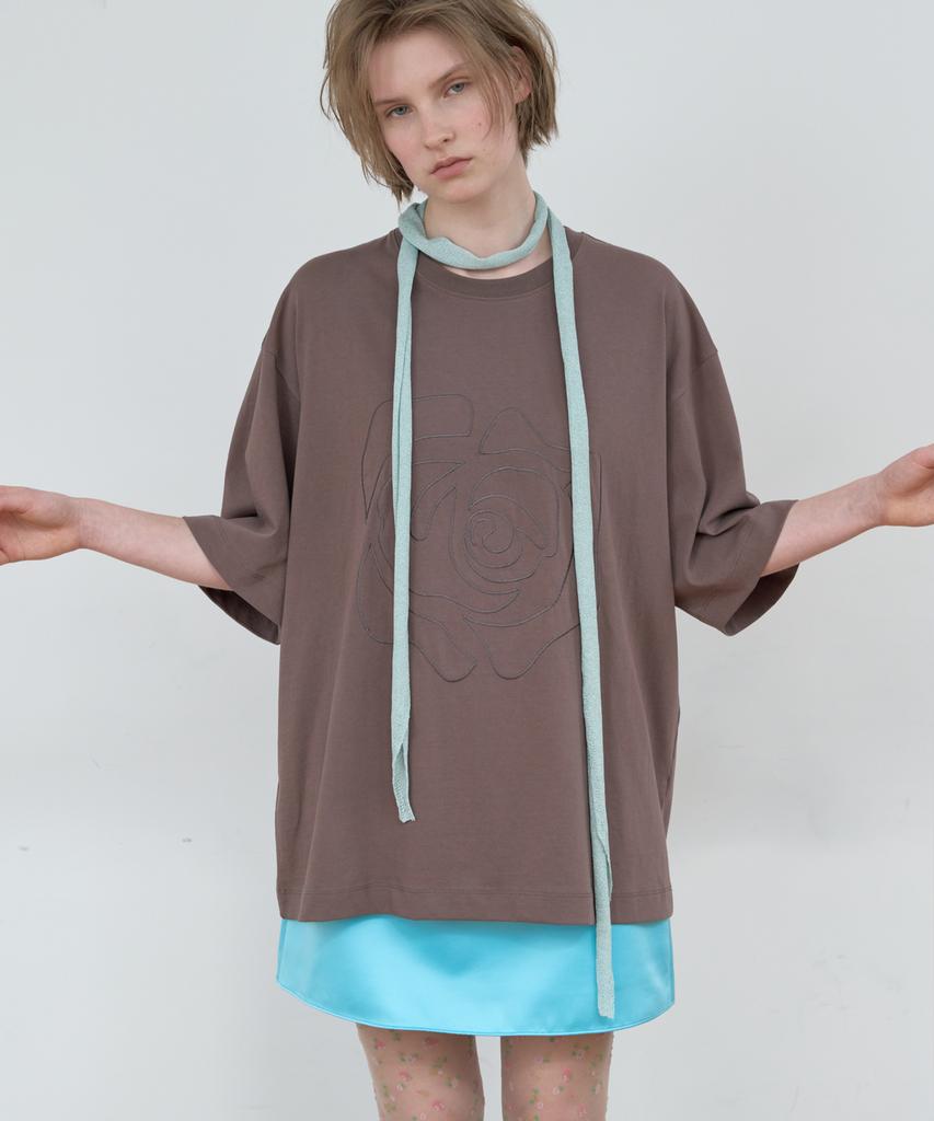 MA JOURNEE Rose Patch T-Shirt_Brown