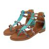2025 New Summer Bohemian Ethnic Style Colorful Splicing Roman Women's Large Size Flat Sandals 41--43