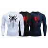 Men Fall Spring Top Skinny Sweat Absorption Elastic Spider Print Long Sleeve Soft Breathable Round Neck Compression Training Workout