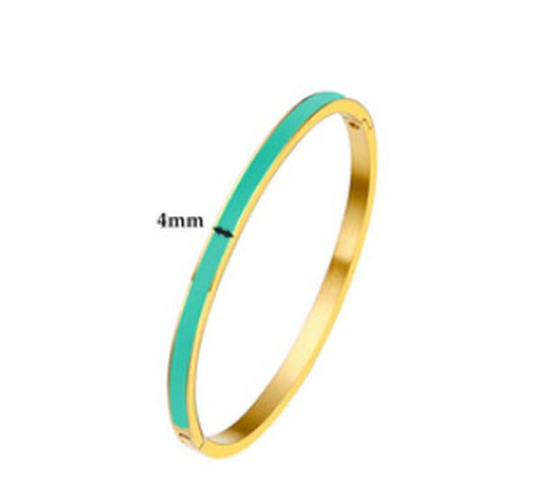 Женский браслет-бангл из титановой стали с золотой эмалью 4 мм и застежкой