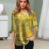 Womens Blouse 3D The Golden World Printing Flower Half Sleeve Tops Summer Casual Tops Printed Round Neck Half Sleeve T Shirt