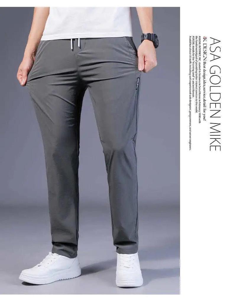 Мужские модные корейские летние брюки из ледяного шелка — свободные, прямые, повседневные, тонкие, эластичные